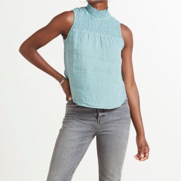 Cloth & Stone 100% Linen Ruched High Neck Blouse size XS - Picture 1 of 13